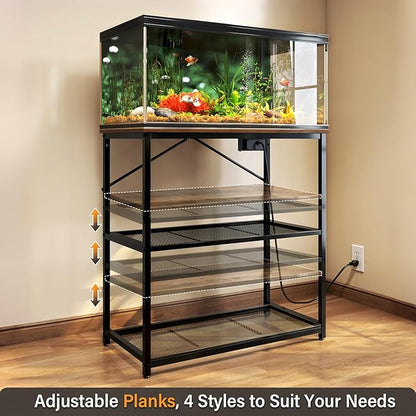 TC-HOMENY Fish Tank Stand 10,20,29,37 Gallon, Aquarium Stand with adjustable shelf,1000LB Capacity ,31" L x 16" W Metal Reptile Tank Stand, Double Storage Design Adjustable Boards, Brown