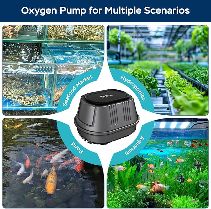 AquaMiracle Aquarium Air Pump Super Quiet Fish Tank Air Pump, Aquarium Bubbler Hydroponics Air Pump Oxygen Pump Pond Aerator