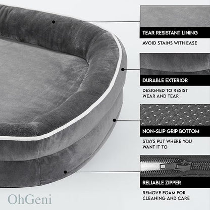 OhGeni Orthopedic Big Dog Couch Pet Sofa XL Sized Cat Beds with Comfort Foam Support, Soft Comfortable Fabric, Machine Washable Waterproof Removable Cover, 42-Inch (Gray)