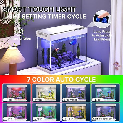 Aquarium, 2.4 Gallon Betta Fish Tank with Heater, Humidifier 3 in 1 Pump - Filteration & Oxygenation & Circulation, Temperature Display, HD Glass, Timed 7-Color Lights