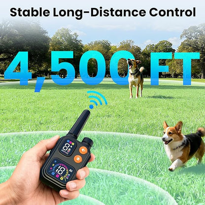 2 in 1 Dog Shock & Bark Collar - 4500FT Remote Collar with Voiceprint Recognition, Beep/Vibration/Shock Modes, 8 Sensitivity Levels, IP67 Waterproof, Portable Training Collar for 5-120lbs Dogs