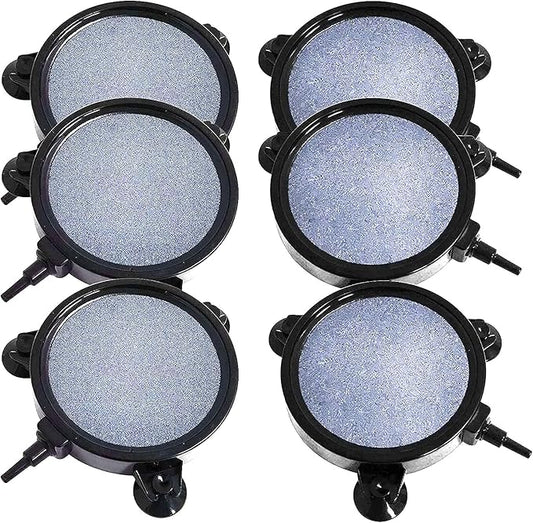 Hamiledyi 4.2 Inch Air Stone Disc Kit 6 Pieces Round Bubble Diffuser Fish Tank Bubbler with Suction Cups for Oxygenation in Fresh/Saltwater Tank, Ponds, Hydroponic as Decorative Airstone for Aquariums