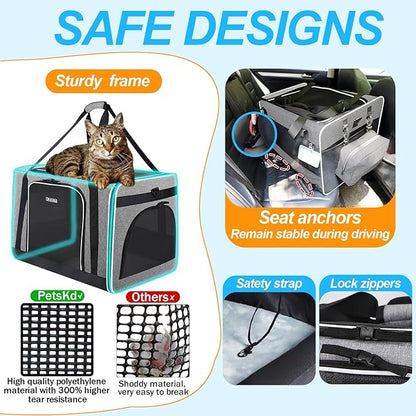 Petskd Extra Large Cat Carrier with Wheels and Litter Box 24"x17"x17" for Large Cat or 2 Small Cats, Collapsible Soft Sided Pet Carrier for Car Travel with Lockable Safety Zippers(Grey)
