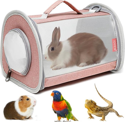 Guinea Pig Carrier Travel Small Animal Carrier Bag Lizard Bird Rabbit Carrier Cage Squirrel Breathable Bag Portable Travel Hamster Small Pet Hangbag (Large, Pink)