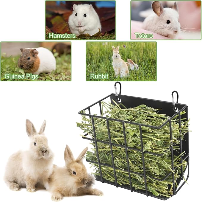 Rabbit Hay Feeder with Heavy-Duty Metal Frame Rabbit Hay Holder, Bunny Hay Feeder Guinea Pig Hay Holder,for Rabbits Guinea Pigs Bunny Chinchillas and Small Animals (Black)