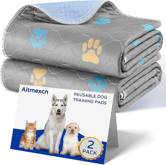 Aitmexcn Washable Puppy Dog Pee Pad, 4PCS 100% Waterproof Whelping Training Mat for Puppy/Senior Dog, Fast Drying Reusable Puppy Pads for Indoor, Outdoor and Car Travel- 32x36'' Llight Gray