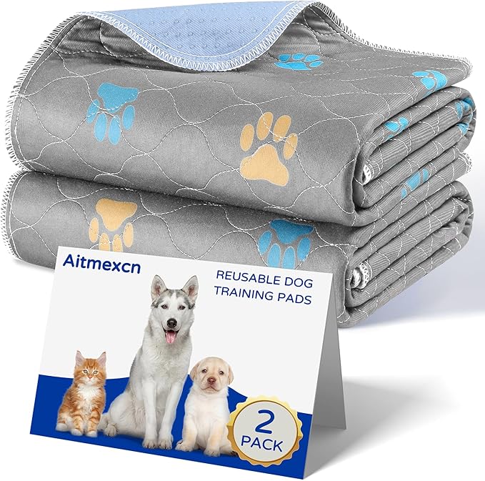 Aitmexcn Washable Puppy Dog Pee Pad, 2PCS 100% Waterproof Whelping Training Mat for Puppy/Senior Dog, Fast Drying Reusable Puppy Pads for Indoor, Outdoor and Car Travel- 24x36'' Llight Gray