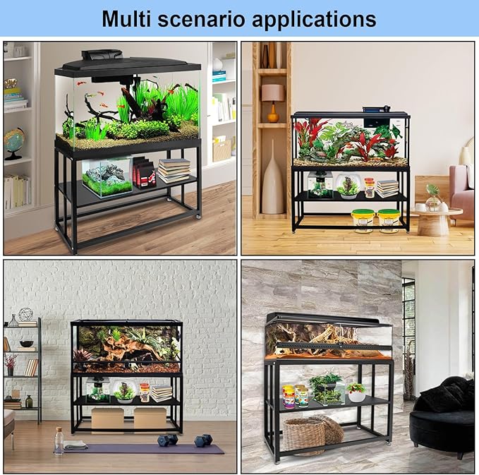Fish Tank Stand Heavy Duty Metal Aquarium Stand 55 Gallon Tank Stand 660LBS 48.4" L x 14.17“W x 29.5”H, Double Layer for Home and Office More Storage Space, Black