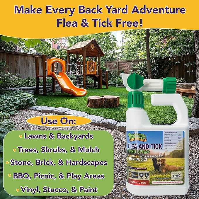 Trifecta Outdoor Flea & Tick Spray for Yards | All Natural Flea and Tick Prevention for Yards with Essential Oils | Pet and Family Safe | Hose-End Sprayer, Ready-To-Use (2 Pack for up to 10,000 Sq Ft)