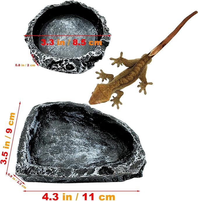 Reptile Water Dish Food Bowl, 3 Pack Reptile Feeding Terrarium Bowls for Bearded Dragon Lizard Frog Gecko Tortoise Hermit Crab Snail (Black)