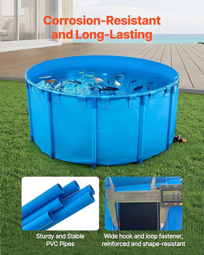 VEVOR Canvas Fish Pond, 1320 Gal Capacity Above Ground Fish Pond, Foldable PVC Koi Tank, Round Goldfish Tank with Stable Frame and Drain Valve, for Aquaculture, Koi Breeding, and Irrigation (Blue)
