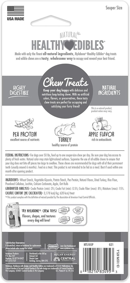 Nylabone Healthy Edibles Natural Dog Chews Long Lasting Turkey & Apple Treats for Dogs, X-Large/Souper (1 Count)