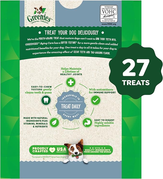 Greenies Aging Care Regular Dental Dog Treats, 27 oz. Pack (27 Treats)