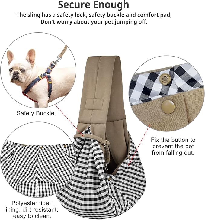 CUBY Dog and Cat Sling Carrier - Hands Free Reversible Pet Papoose Bag - Soft Pouch and Tote Design - Suitable for Puppy, Small Dogs Cats Outdoor Travel(Khaki, Unadjustable Strap)