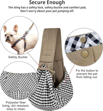 CUBY Dog and Cat Sling Carrier - Hands Free Reversible Pet Papoose Bag - Soft Pouch and Tote Design - Suitable for Puppy, Small Dogs Cats Outdoor Travel(Khaki, Unadjustable Strap)