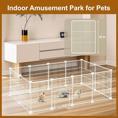 12 Panels Small Animal Playpen,Pet Playpen,C&C Cage for Guinea Pigs,Puppy Play Pen,Bunny Playpen Indoor Outdoor, Portable Metal Wire Yard Fence(White)