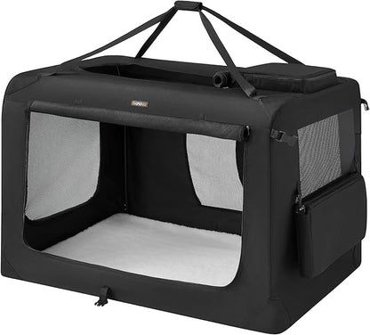 Feandrea 48 Inches Collapsible Soft Dog Crate, Portable Travel Dog Crate for Indoor and Outdoor Use, Dog Carrier Kennel with Safety Zippers, for Living Room, Car, Travelling, Camping, Black UPDC12H