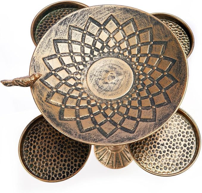 33.5 "H Cast Iron Base Outdoor Bird Bath, Metal Bird Feeding Bowl Tray, Metal Bird Bath Garden Patio Decor