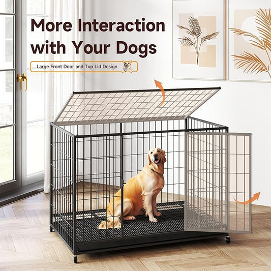 48 inch Metal Wire Dog Crate for Large Dogs with Tray, Double Door, Puppy Dog Playpen for Yard Indoor Outdoor Use,XL Dog Cage Kennel