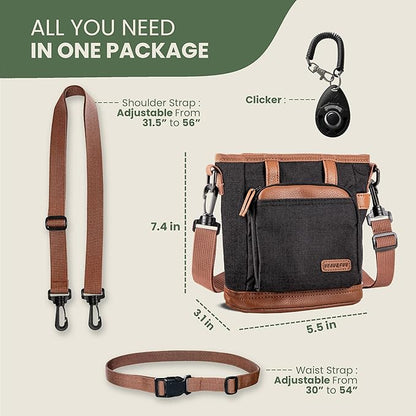 BEAU&FUR Large Dog Treat Pouch with Clicker for Training – 4 Cup Capacity, Built-in Poop Bag Dispenser, Expandable Pocket, Metal Buckle, Large Back Pocket, Ideal Design for Walks and Training – Black