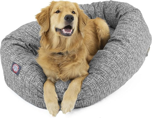 Majestic Pet 24 Inch Bagel Calming Dog Bed Washable – Cozy Soft Round Dog Bed with Spine Support for Dogs to Rest Their Head - Fluffy Donut Dog Bed 24x19x7 (Inch) - Round Pet Bed Small – Lt. Black