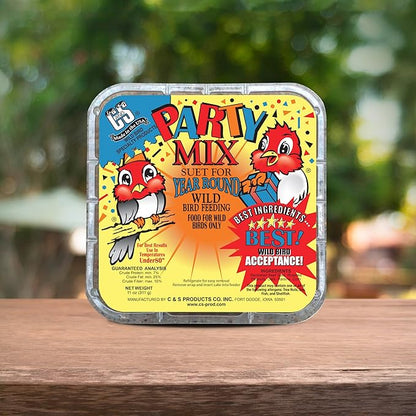 C&S Party Mix Suet Treat, Suet Cakes for Wild Birds, 11 Ounces, Pack of 8