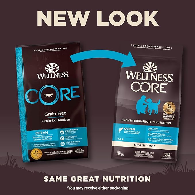 Wellness CORE Dry Dog Food, Grain-Free, High Protein, Natural, Ocean Whitefish, Herring, & Salmon Recipe, (4-Pound Bag)
