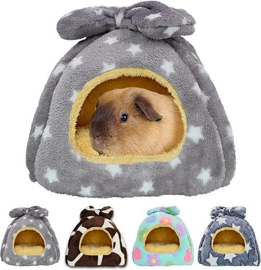 Guinea Pig Bed, Guinea Pig Hideout House Accessories Warm Bed for Small Animals Hamsters Chinchillas Dwarf Bunnies Hedgehogs. M, Light Grey Stars.