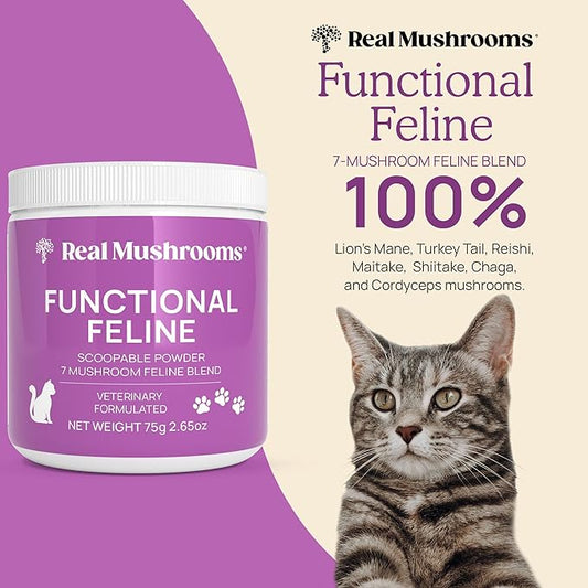 Real Mushrooms Cat Supplement Powder – Organic Mushroom Blend with Antarctic Krill & Ashwagandha – Cat Vitamins for Older Cats or Kittens – 2.65 oz Functional Feline Formula