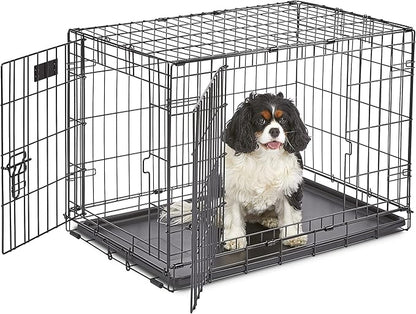 MidWest Homes for Pets 30-Inch Two-Door iCrate Folding Dog Crate with Divider Panel, Leak-Proof Tray & Secure Latches – Metal Wire Kennel for Medium Breeds – Portable, Durable & Easy to Assemble