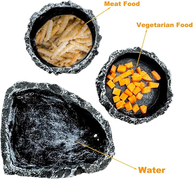 Reptile Water Dish Food Bowl, 3 Pack Reptile Feeding Terrarium Bowls for Bearded Dragon Lizard Frog Gecko Tortoise Hermit Crab Snail (Black)