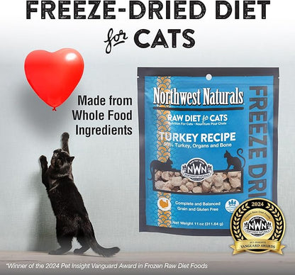 Northwest Naturals Freeze-Dried Turkey Cat & Kitten Food – Bite-Sized Nibbles – Healthy, Limited, Human-Grade Ingredients, All-Natural, High-Protein Raw Diet – Complete & Balanced, Made in USA, 11 oz