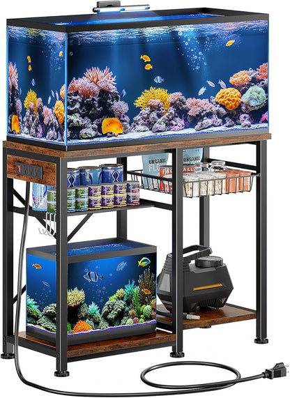 20-29 Gallon Aquarium Stand with 6 ft Power Strip, 5-Tier Metal Frame Fish Tank Stand 20 Gallon Fish Tank Stand 31.5" L*15.75" W Tabletop 400lbs Capacity (Vintage Brown, 20-29 Gallon)