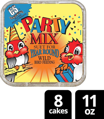 C&S Party Mix Suet Treat, Suet Cakes for Wild Birds, 11 Ounces, Pack of 8