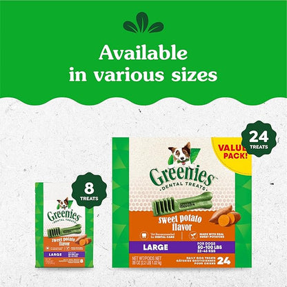 Greenies Large Dog Dental Treats, Sweet Potato Flavor, 12 oz. Pack (8 Treats)