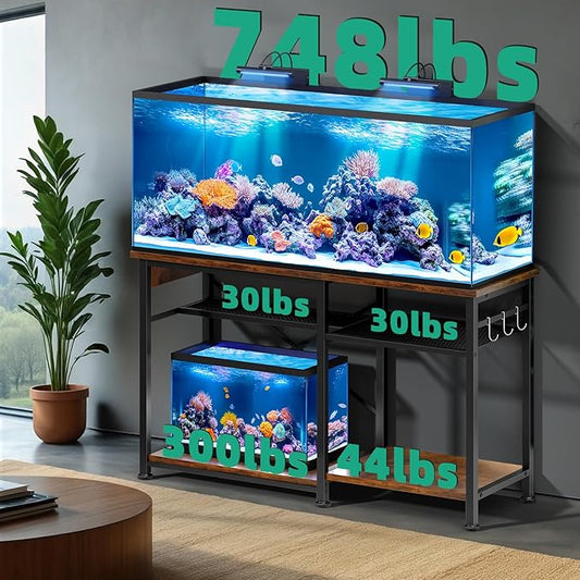 55-75 Gallon Aquarium Stand with 6 ft Power Strip, 5-Tier Metal Frame Fish Tank Stand 40 Gallon Tank Stand 49.2" L*18.9" W Tabletop 780lbs Capacity (Vintage Brown, 55-75 Gallon)