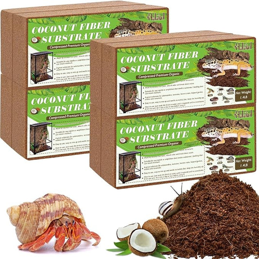 Halatool 8Pack Compressed Coconut Fiber Substrate for Reptile Natural Premium Coconut Husk Substrate Terrarium Bedding for Tortoises Beard Dragon Leopard Gecko Snake Tarantula Worm Bins