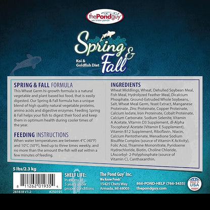 The Pond Guy Spring & Fall Wheat Germ Fish Food for Koi & Goldfish, Premium Cold Weather Floating Pellets, Healthy Formula for Winter Nutrition, 12 lbs