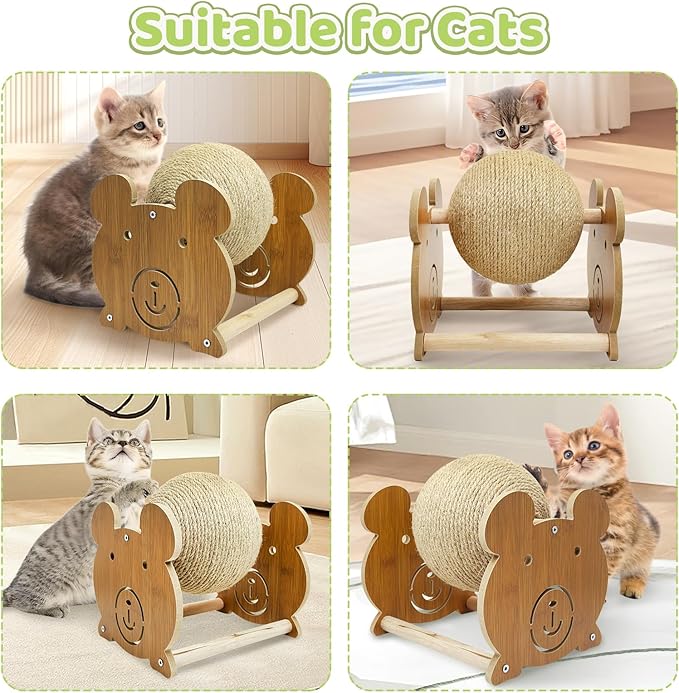 Fhiny Rabbit Scratch Toy, Natural Sisal Bunny Toy Scratching Ball Cute Sisal Bunny Claw Scratcher Ball Rabbit Enrichment Interactive Scratching Post for Kittens Ferrets Bear Shape