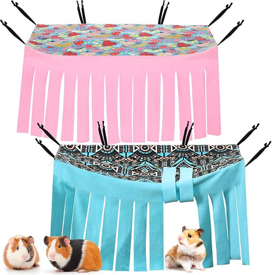 Shappy 2 Pcs Guinea Pig Hideout 27 x 14 Inch Large Size Hideaway Corner Fleece Toy Cage Accessories Cute Hammock for Ferrets Chinchillas Hedgehogs Small Pets (Heart and Geometry Pattern)