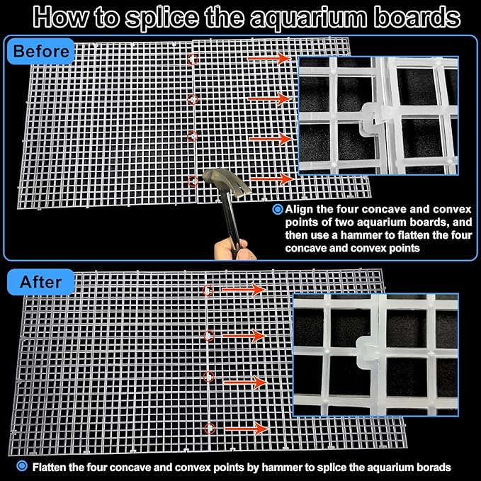 4 Aquarium lid Hood Fish Tank top Cover Terrarium lid Plastic Grid Panel Egg Crate Grate 6 Aquarium Glass Cover Board Clip