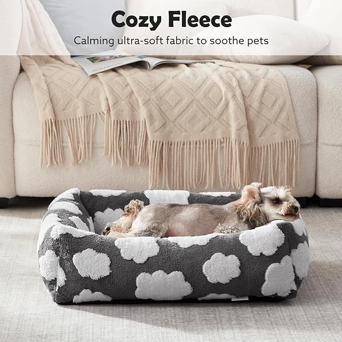 JOEJOY XL Dog Beds Large Sized Dog, Rectangle Washable Orthopedic Pet Bed with Removable Zipper Cover, Cute Soft Calming Puppy Pet Bed with Jacquard Shaggy Plush & Non Skid Bottom