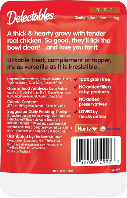 Hartz Delectables Gravy Non-Seafood Lickable Wet Cat Treat & Food Topper, Chicken, 12 Pack, 1.40 Ounce (Pack of 12)