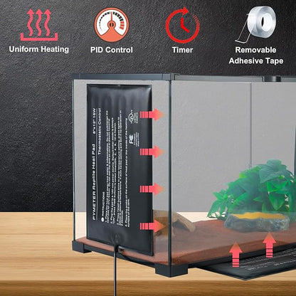 Reptile Heating Pad with PID Thermostat & Timer 8"x12" Terrarium Under Tank Heater for Hermit Crab/Snake/Turtle/Lizard/Frog/Spider, and Other Reptiles