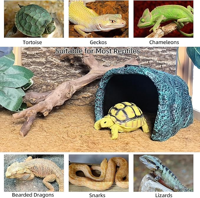 BNOSDM Large Reptile Hideout, Tortoise Hide, Bearded Dragon Hideout Cave Shelter, Resin Turtle Basking Platform, Reptiles Habitat Decor Tank Accessories for Lizards Geckos Snakes Chameleons Frogs