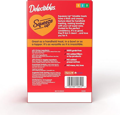 Delectables Squeeze Up Variety Pack, Creamy Squeezable Puree, Lickable Wet Cat Treats, Grain Free, No Added Fillers, No by-Products, No Added Preservatives, 0.5 Ounces Tube, 20 Tubes Total