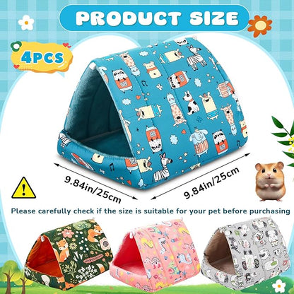 4 Pcs Guinea Pig Hideout, Guinea Pig Bed Tunnel, Rabbit Washable Small House Cage Accessories for Bunny Hedgehog Mouse Chinchillas Hamsters Ferrets Bearded Dragons Rats(Wonder Tale,9.8 in)