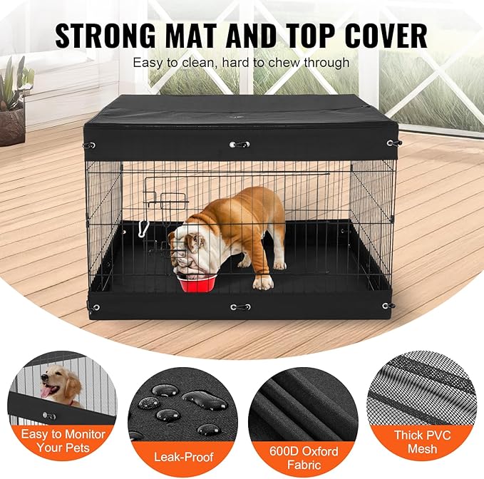 VEVOR Dog Playpen, 4 Pcs 24 x 36 in Panels Foldable Metal Pet Exercise Pen, Dog Fence Indoor and Outdoor Pen with Door, Top Cover, and Bottom Pad, Pet Playpen for Dogs, Cats and Other Small Animals