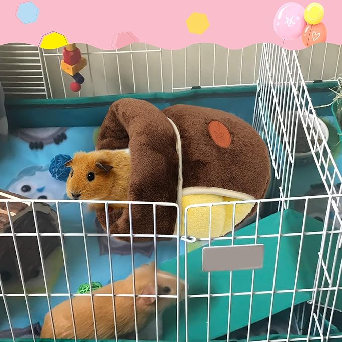 YUEPET Guinea Pig Bed Cuddle Cave Warm Fleece Cozy House Bedding Sleeping Cushion Cage Nest for Small Animal Squirrel Chinchilla Hedgehog Cage Accessories Brown