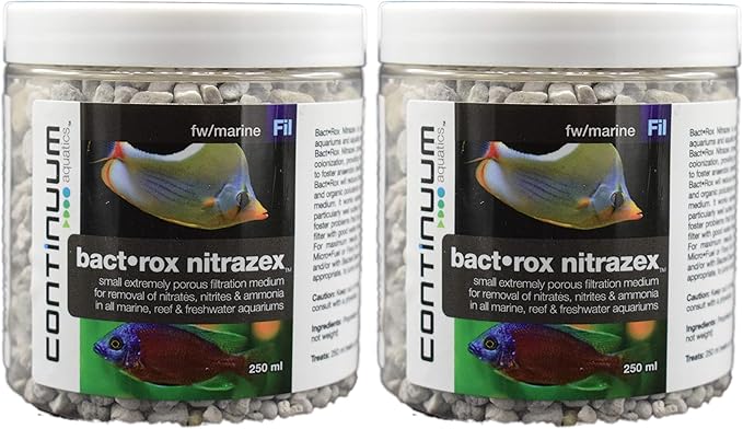 Continuum Aquatics Bact Rox Nitrazex – Small Porous Filtration Media to Remove Nitrates, Nitrite, and Ammonia in Reefs, Marine Saltwater and Freshwater Aquariums, 250-ml (Pack of 2)